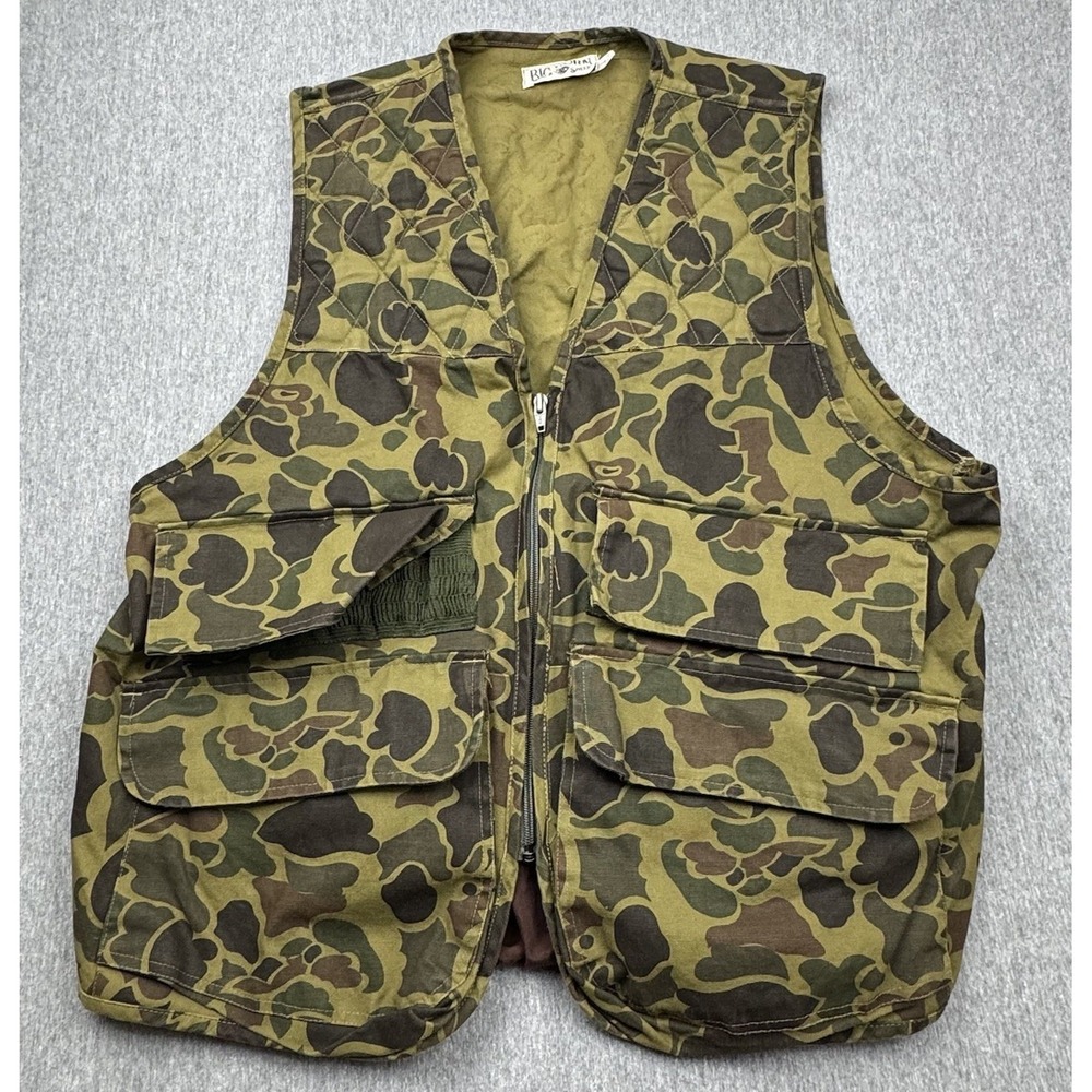 BIG HORN Black Sheep Men's L Hunting Game Vest Camo Padded Shoulder Zip Vtg